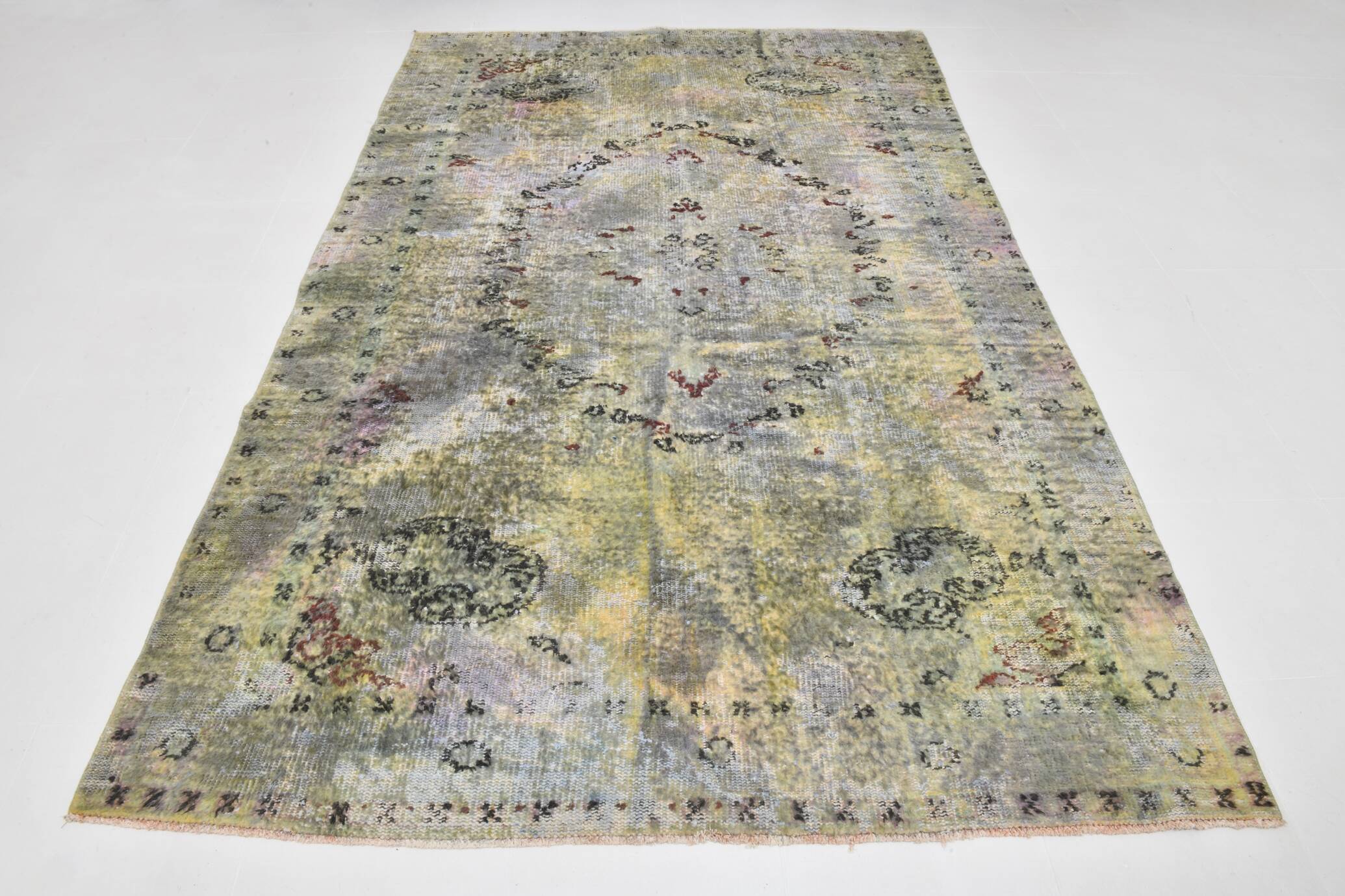 6x10 Sage Green Bohemian Style Wool Vintage Rug, 190x296 Cm