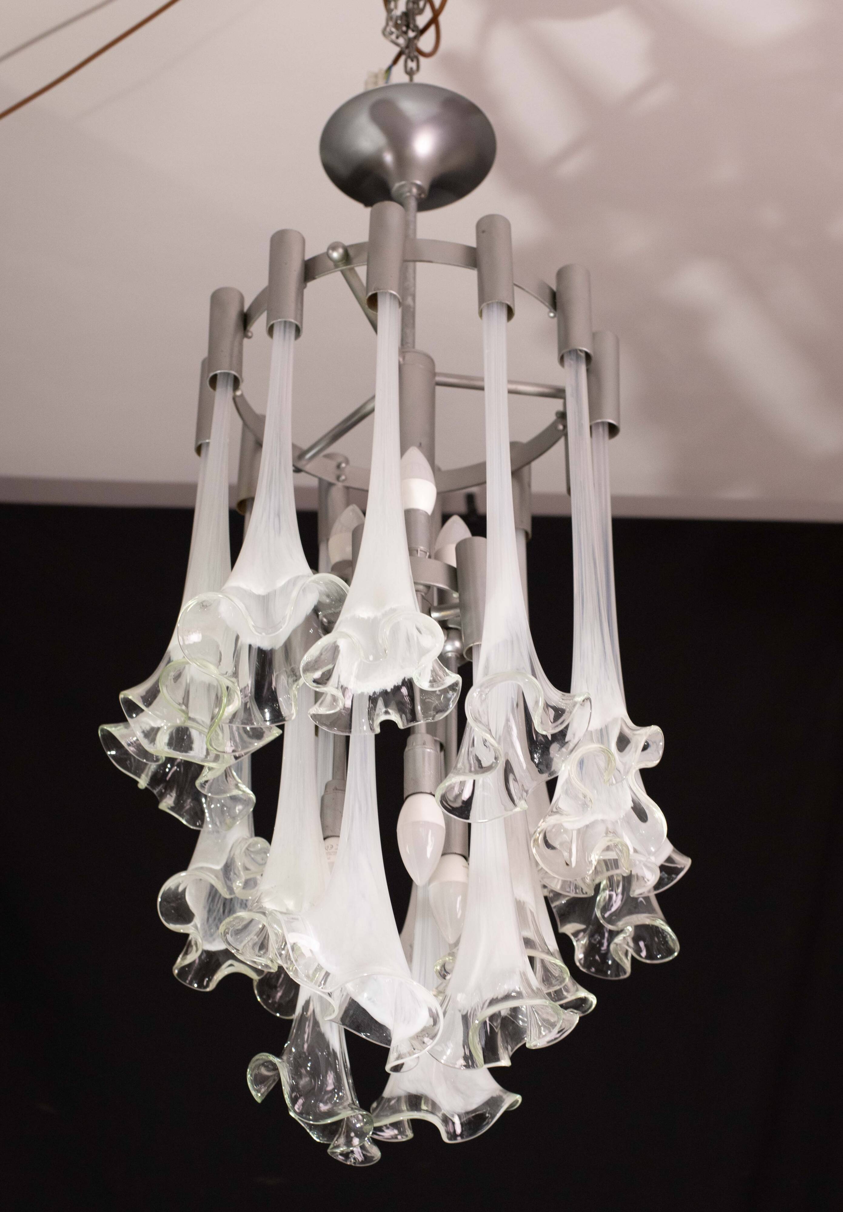 Lustre blanc en verre de Murano « Calle » de Venini, 1970