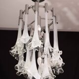Great Design Murano Glass White Chandelier “Calle” by Venini, 1970