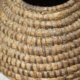 Old basket, burgundy straw and bramble, woven basket, interior decoration
