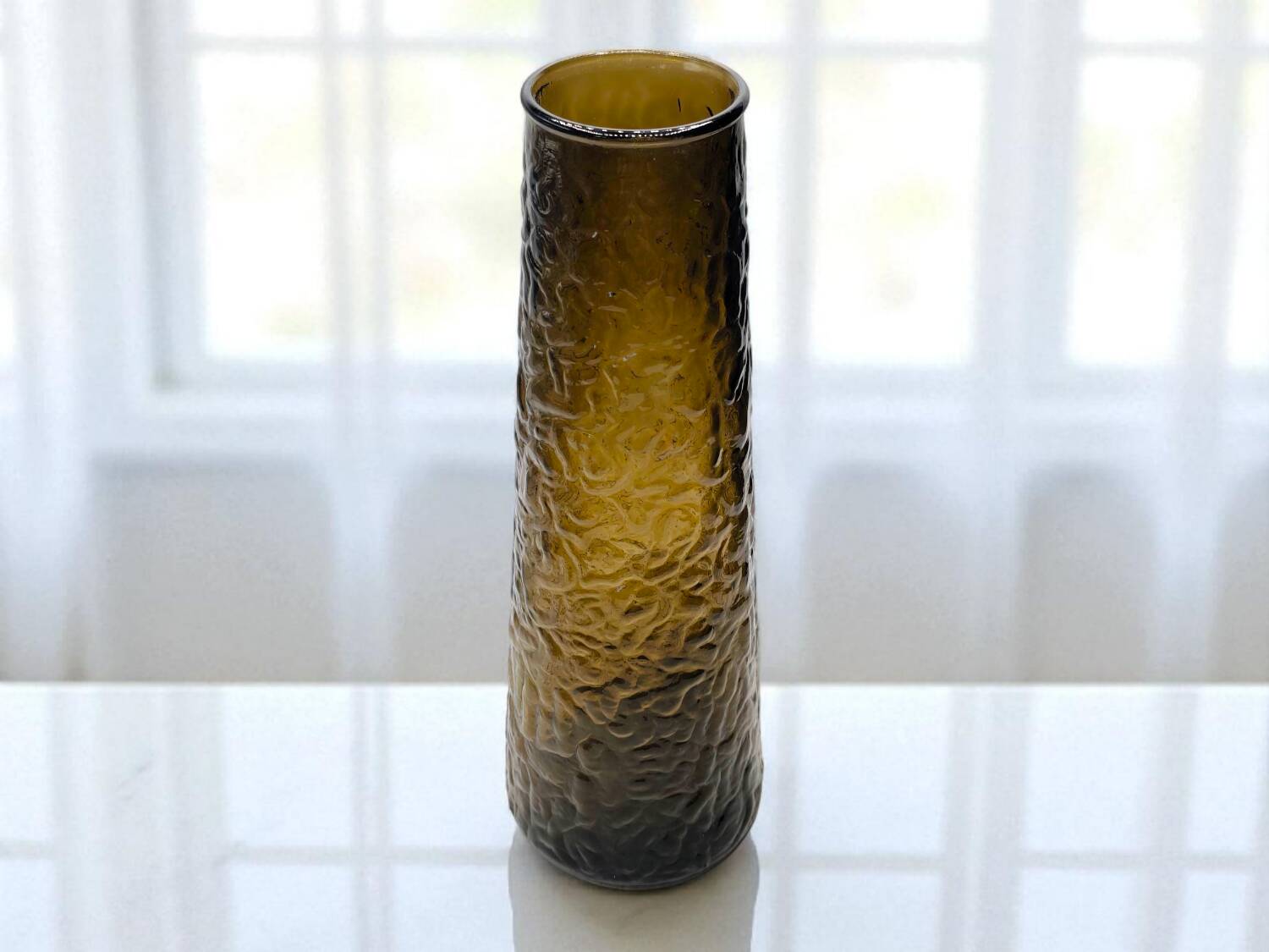 Vintage 1970s Art Glass Vase - Textured Amber Gradient Design