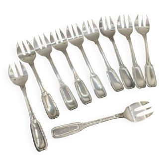 Set of 10 BOULENGER silver-plated oyster forks