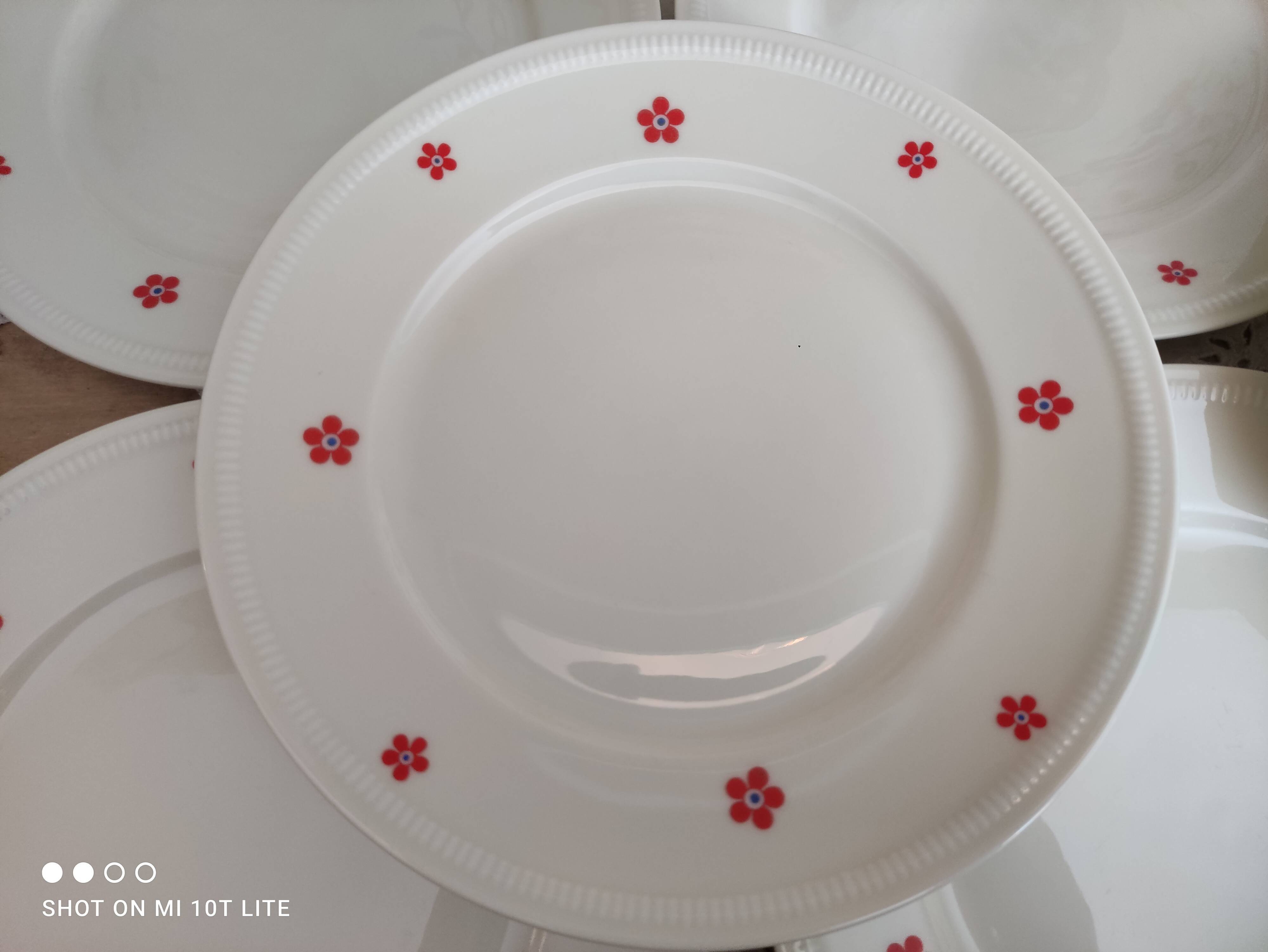 Dessert service 11 pieces in beige Bavaria porcelain with small orange flowers