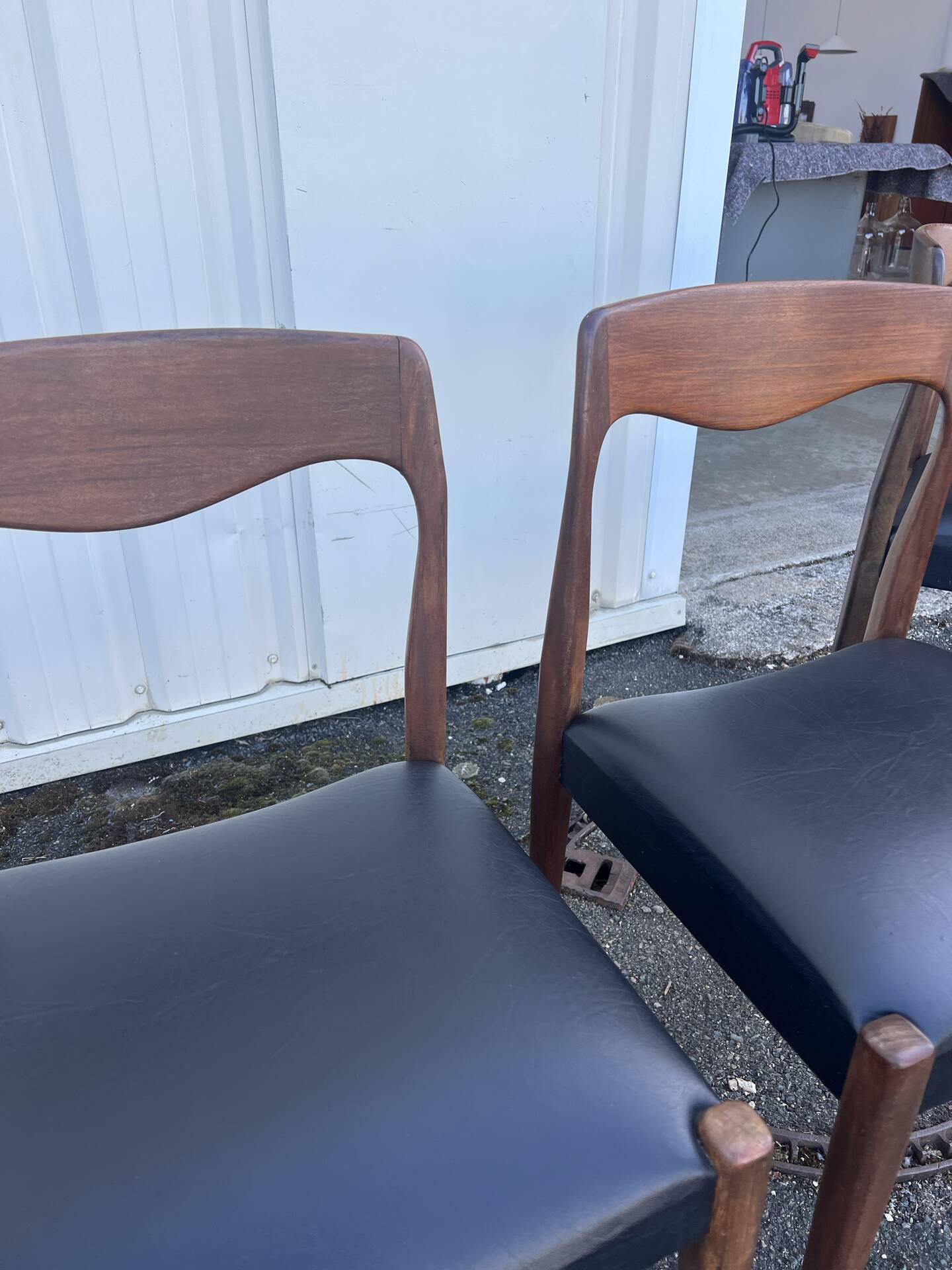 Scandinavian teak chair with black leatherette — Otto Møller style, 1960s