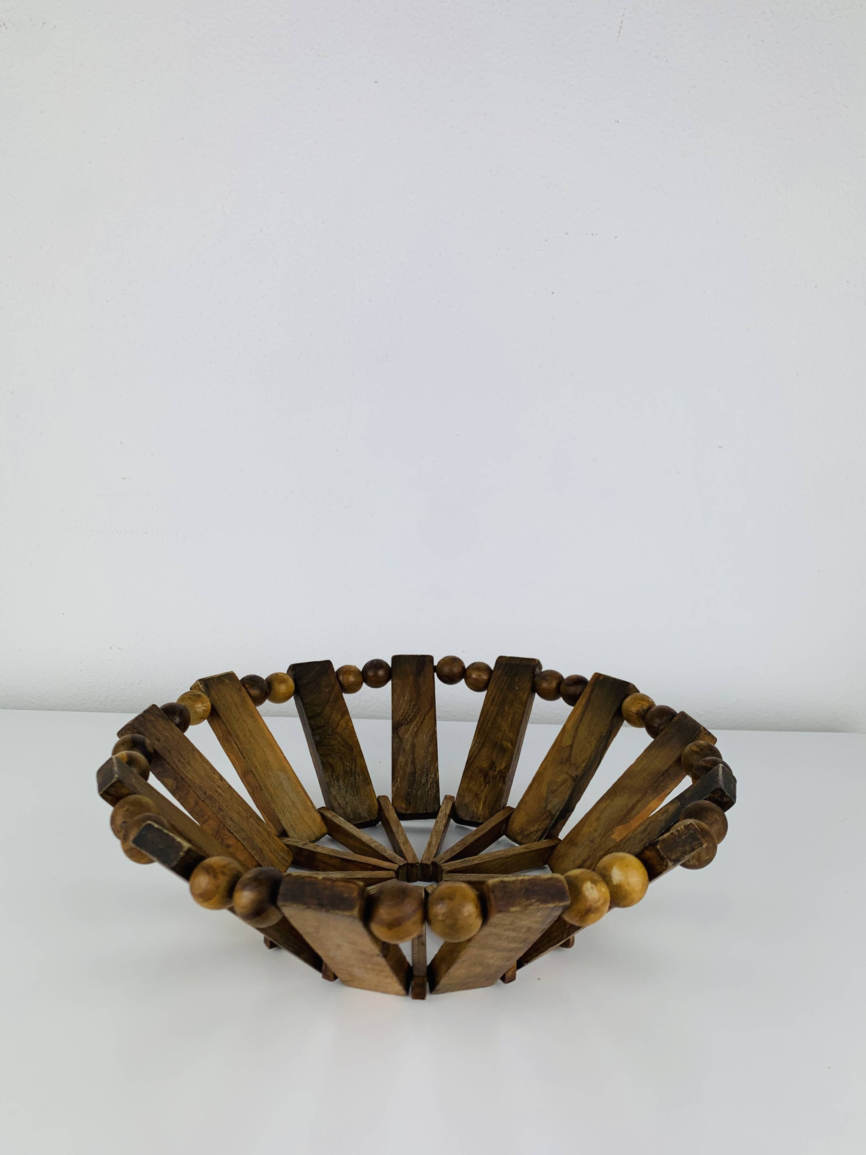 Vintage olive wood fruit bowl, 1960s