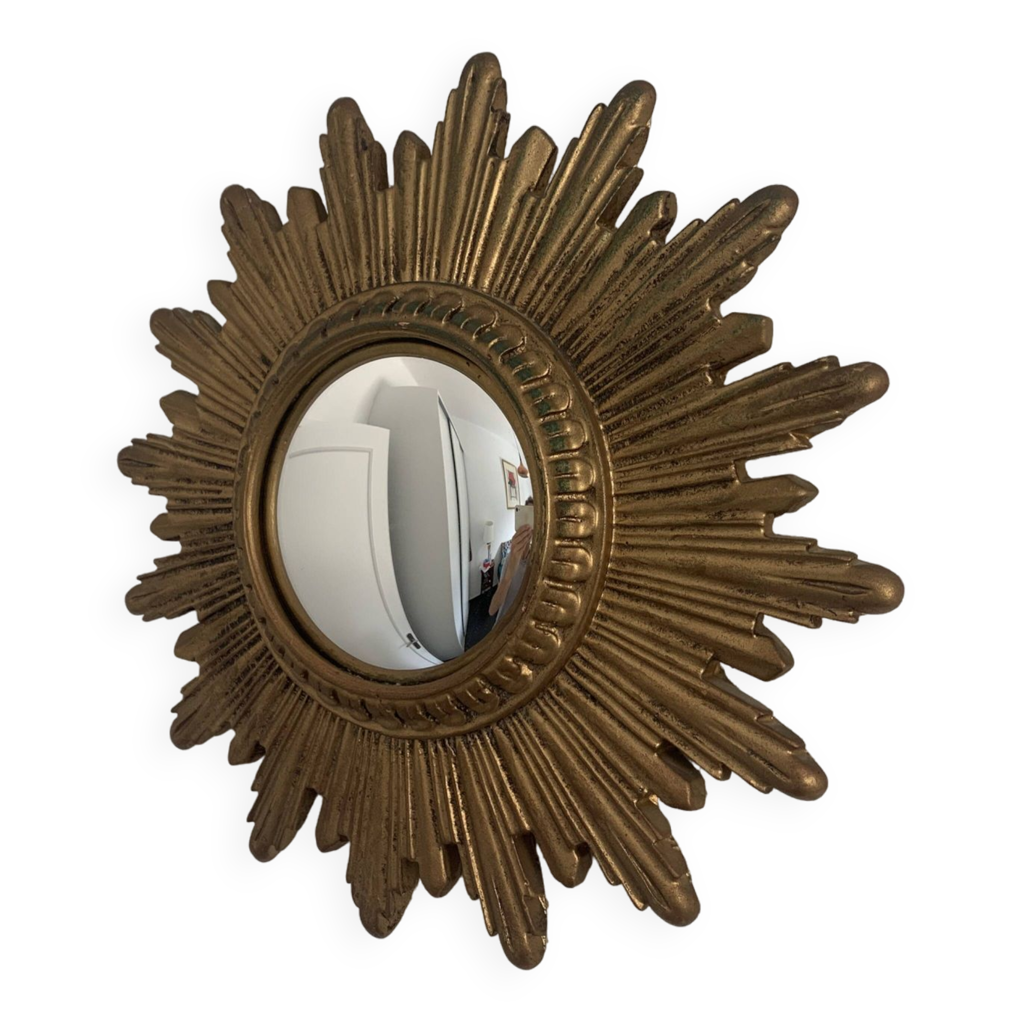 Vintage mirror 1960 sun witch gold resin - 31 cm