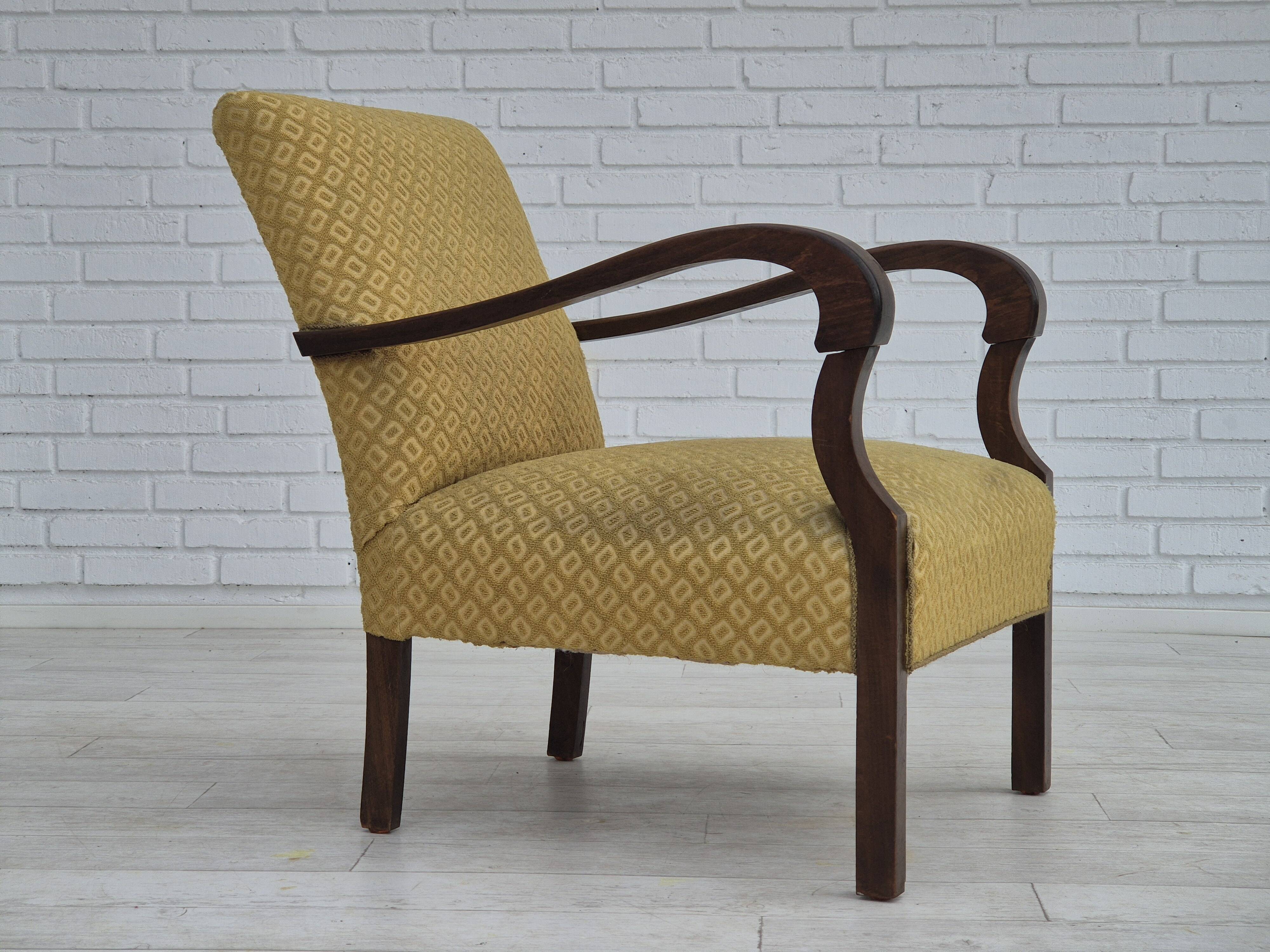 1950s, Danish design, armchair in original condition, furniture cotton/ wool fabric.