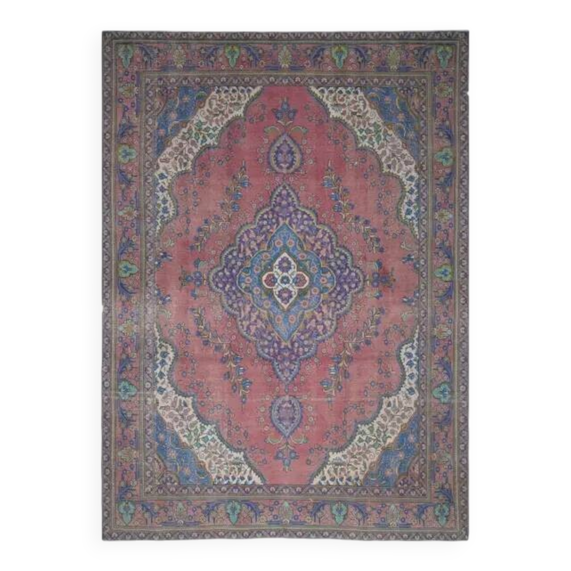 1970s Vintage Persian Handmade Wool Pink Area Rug  283x392