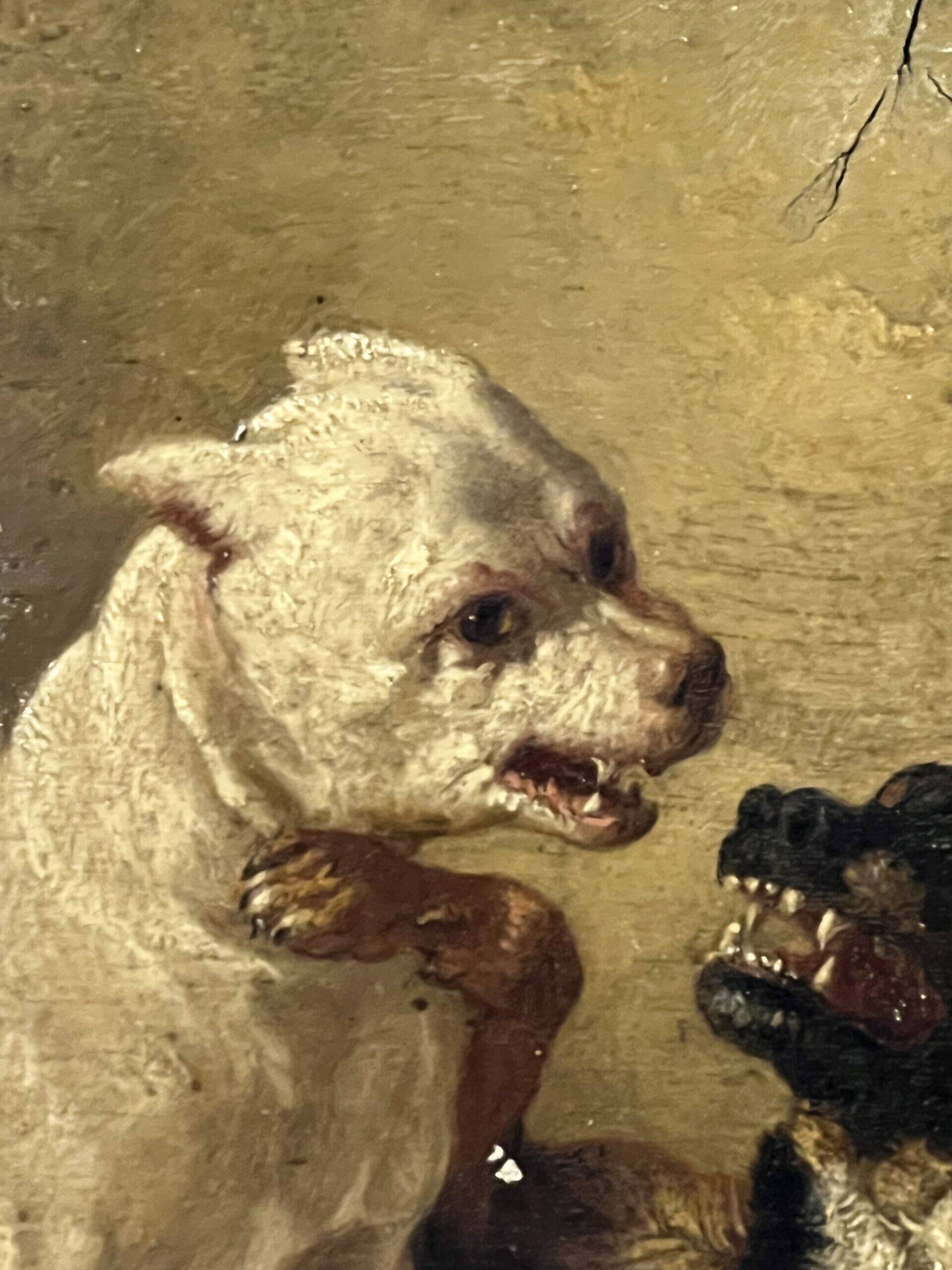 Jean Baptiste Louis Guy? Oil on panel, two bulldogs fighting