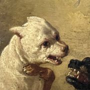 Jean Baptiste Louis Guy? Oil on panel, two bulldogs fighting