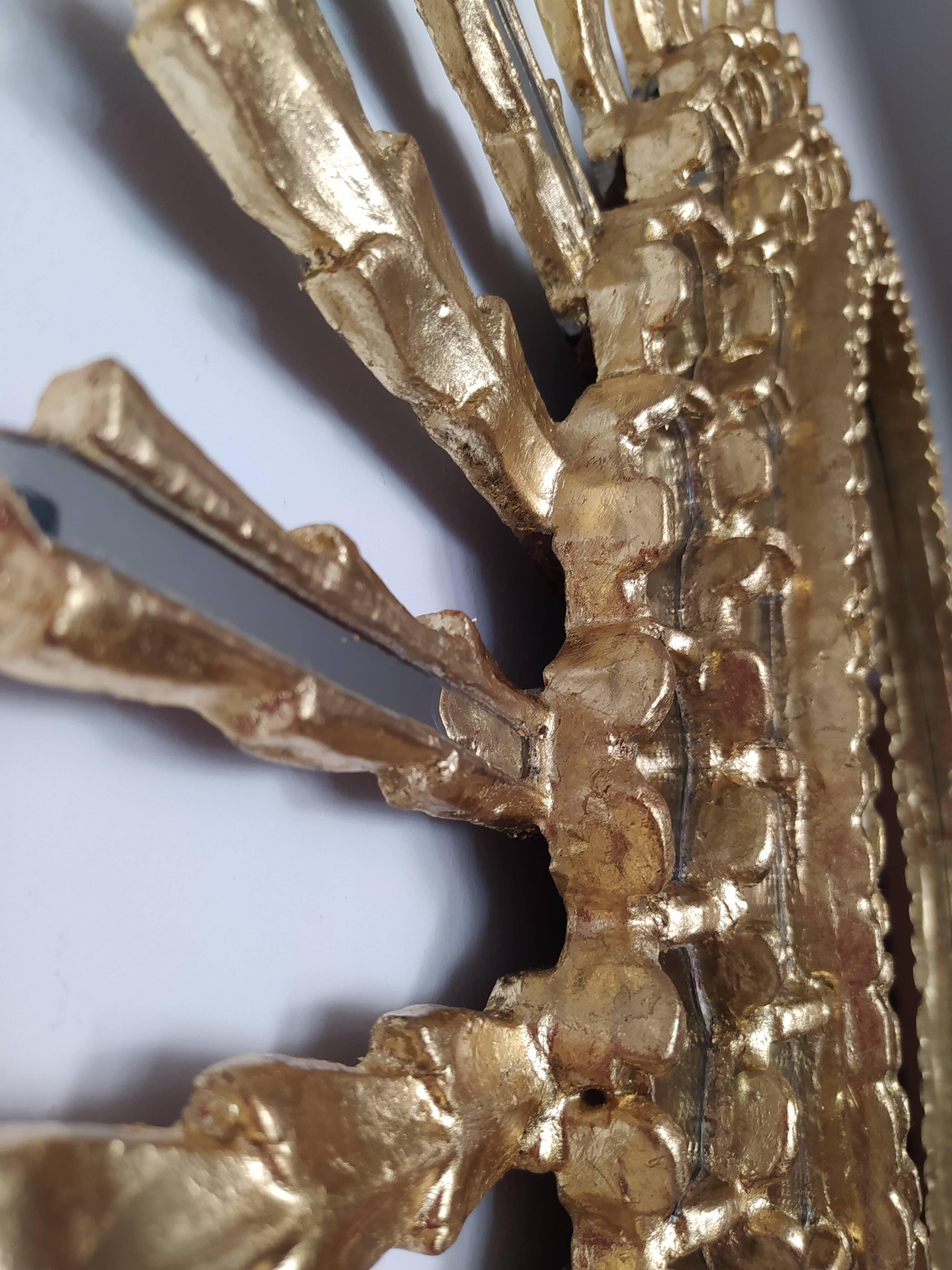 Golden wooden sun mirror 65x75cm