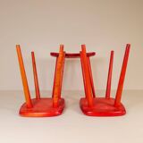Swedish stools in red lacquered birch, Yngve Ekström "Palle", 1970s