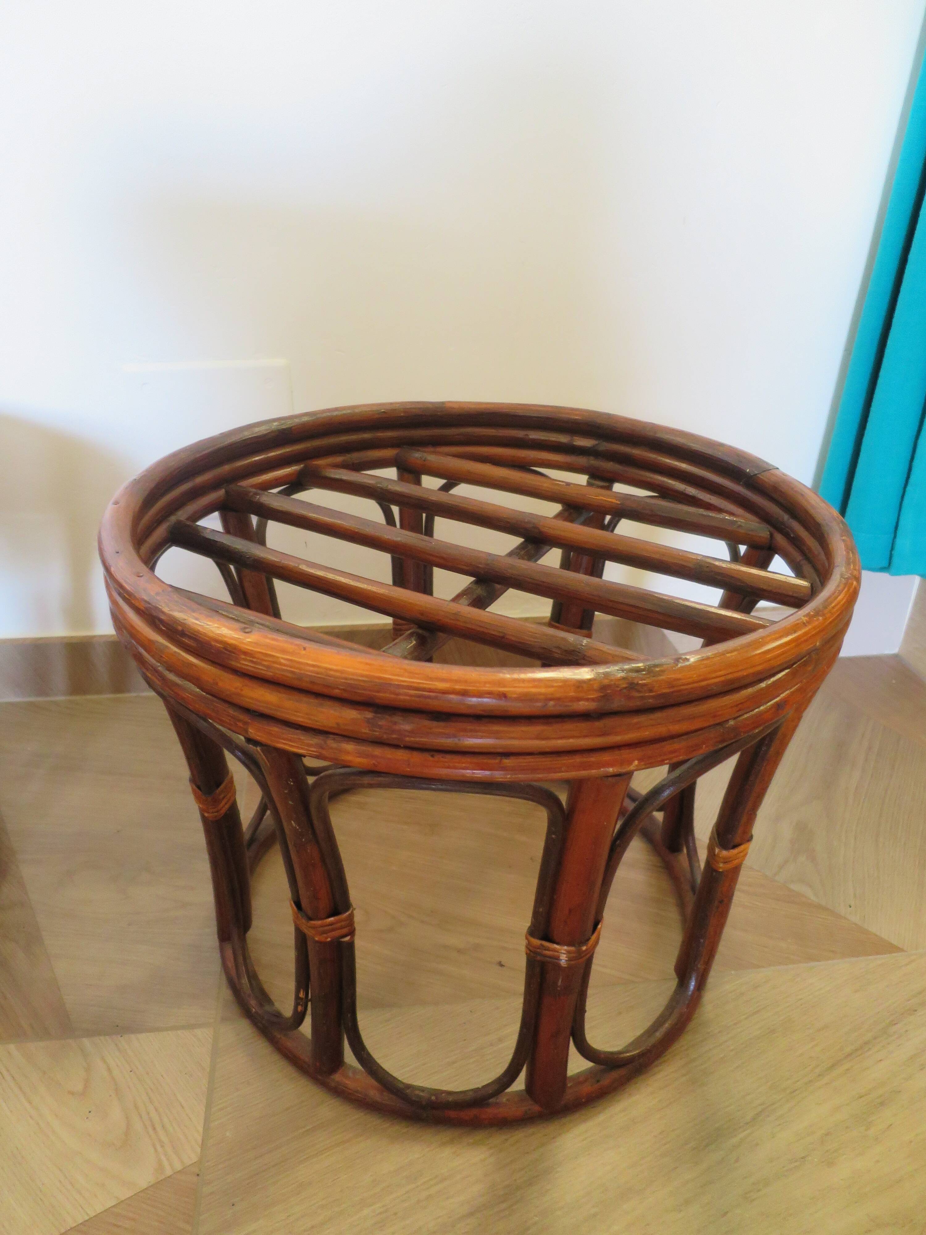 Pretty pair of 2 bamboo and rattan stools with cushions - 80s - Vintage - set of 2