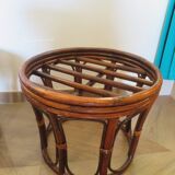 pretty pair of 2 bamboo and rattan stools with cushions - 80s - Vintage - set of 2