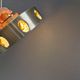 Danish hanging lamp made of glass, metal and with amber colored prisms