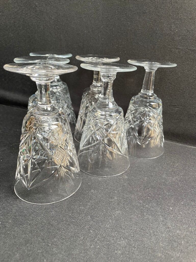 6 crystal wine glasses cut xxth