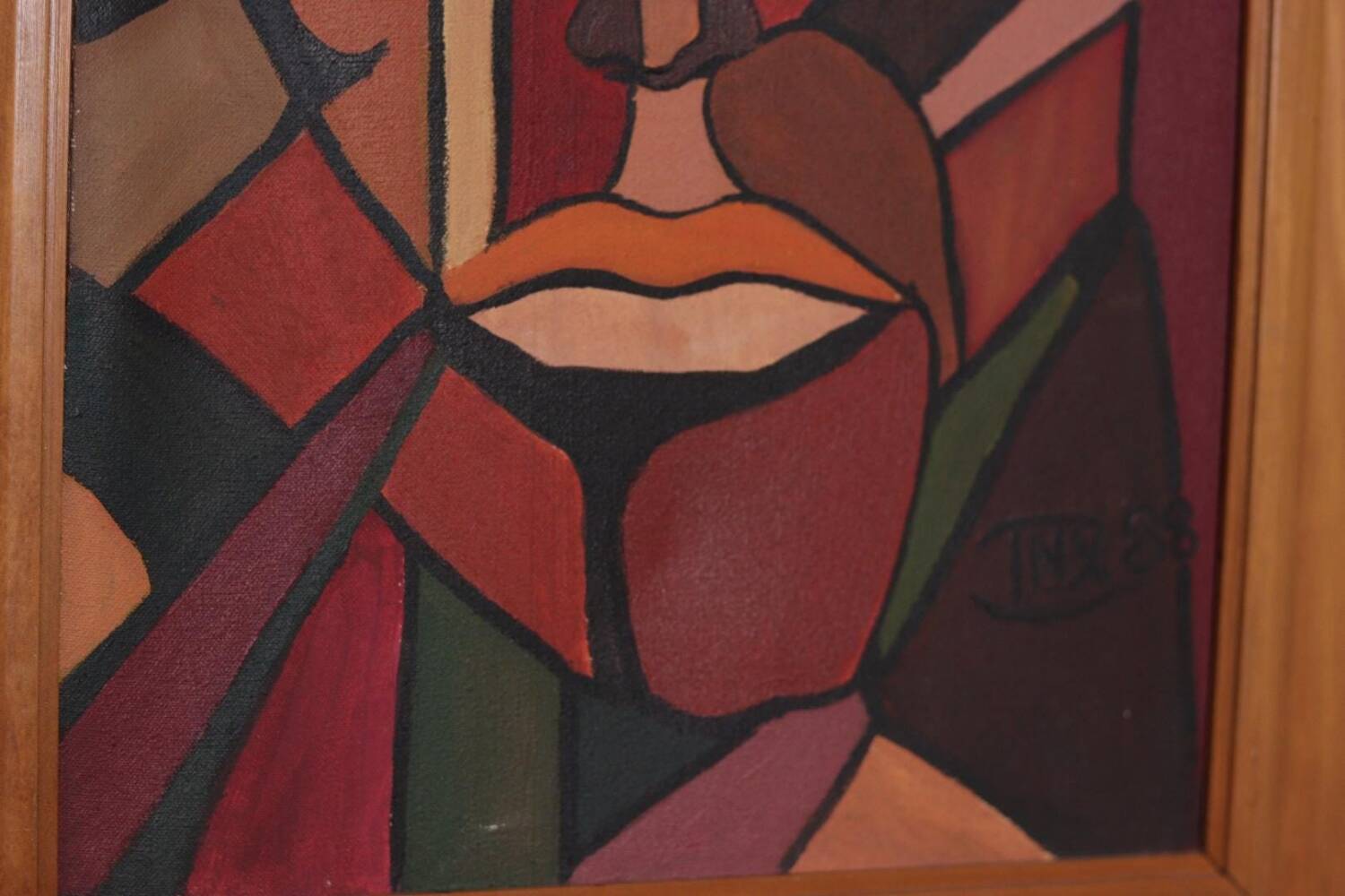 Huile sur toile scandinave originale – “Visage” – TNX 88 cadre vintage