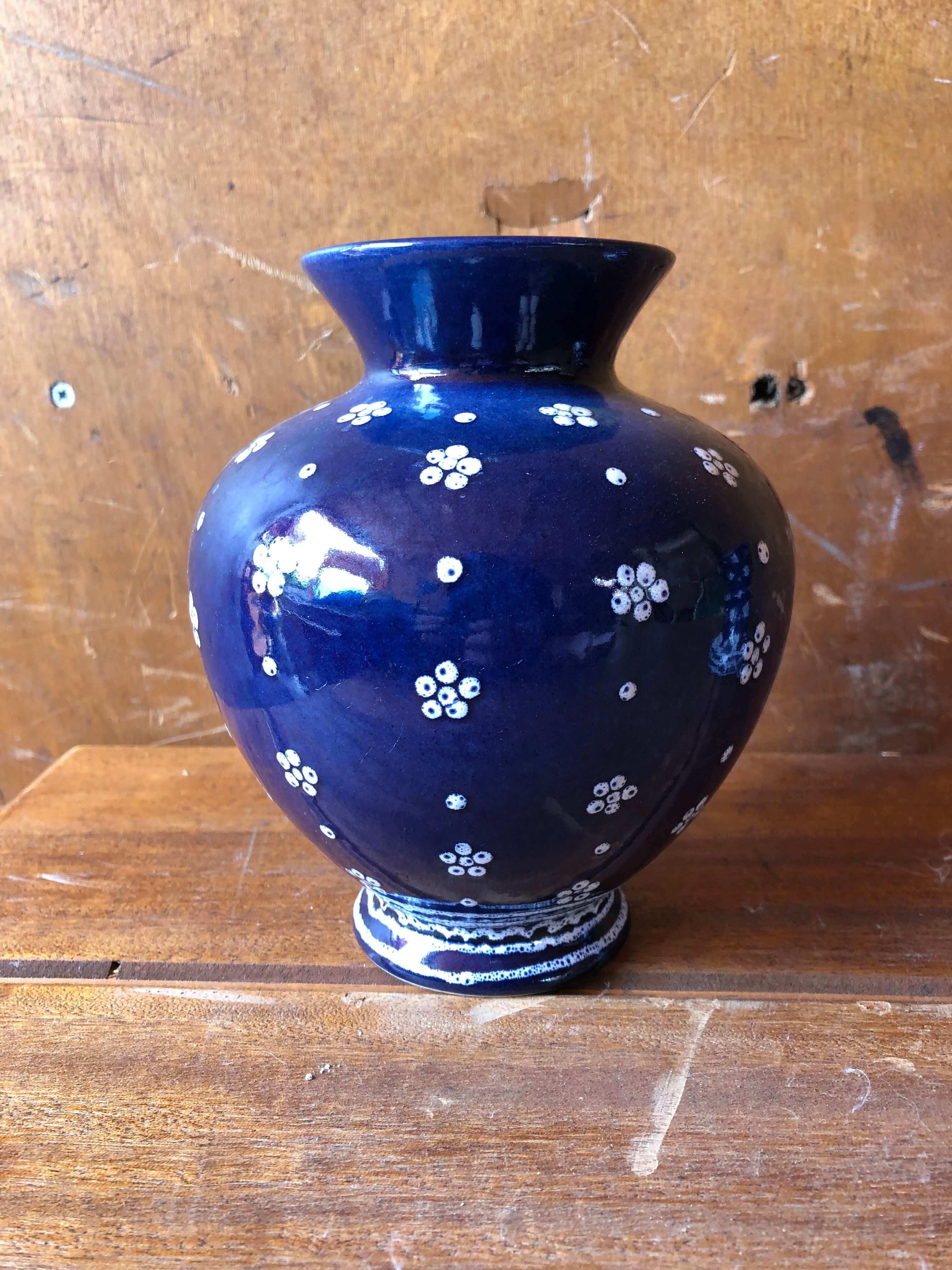 Pair of vase old gmundner keramik ceramic blue & white austria vintage