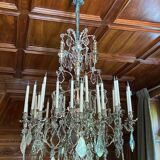 Louis XV style cage chandelier with thirty lights in silver metal