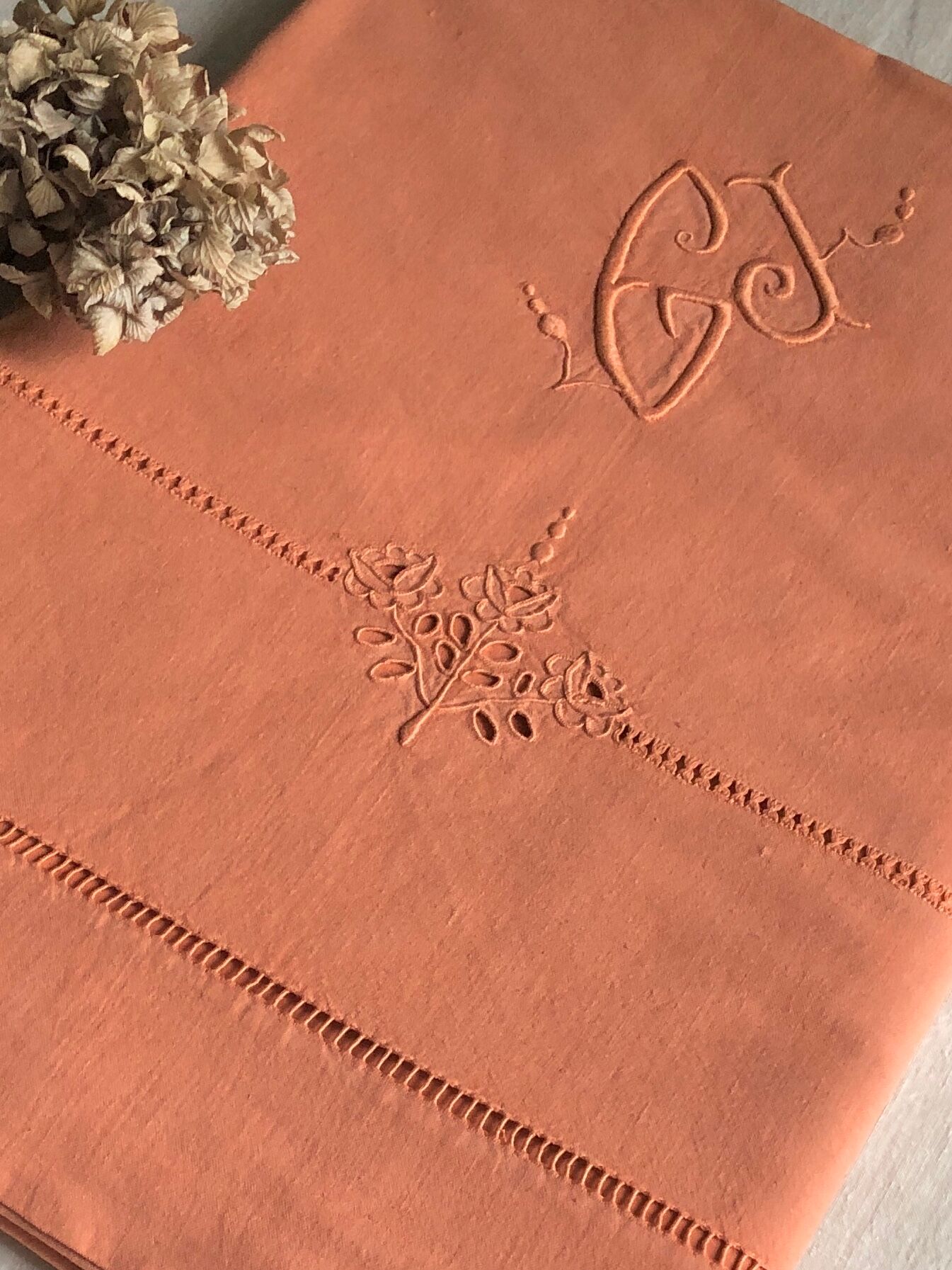 Old linen and cotton sheet terracotta