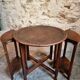 Vintage oak nesting tables set, round coffee table from the 1960s with two integrated side tables.