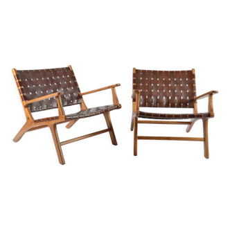 Olivier de Schrijver pair of brown leather armchairs signed and numbered circa 1990