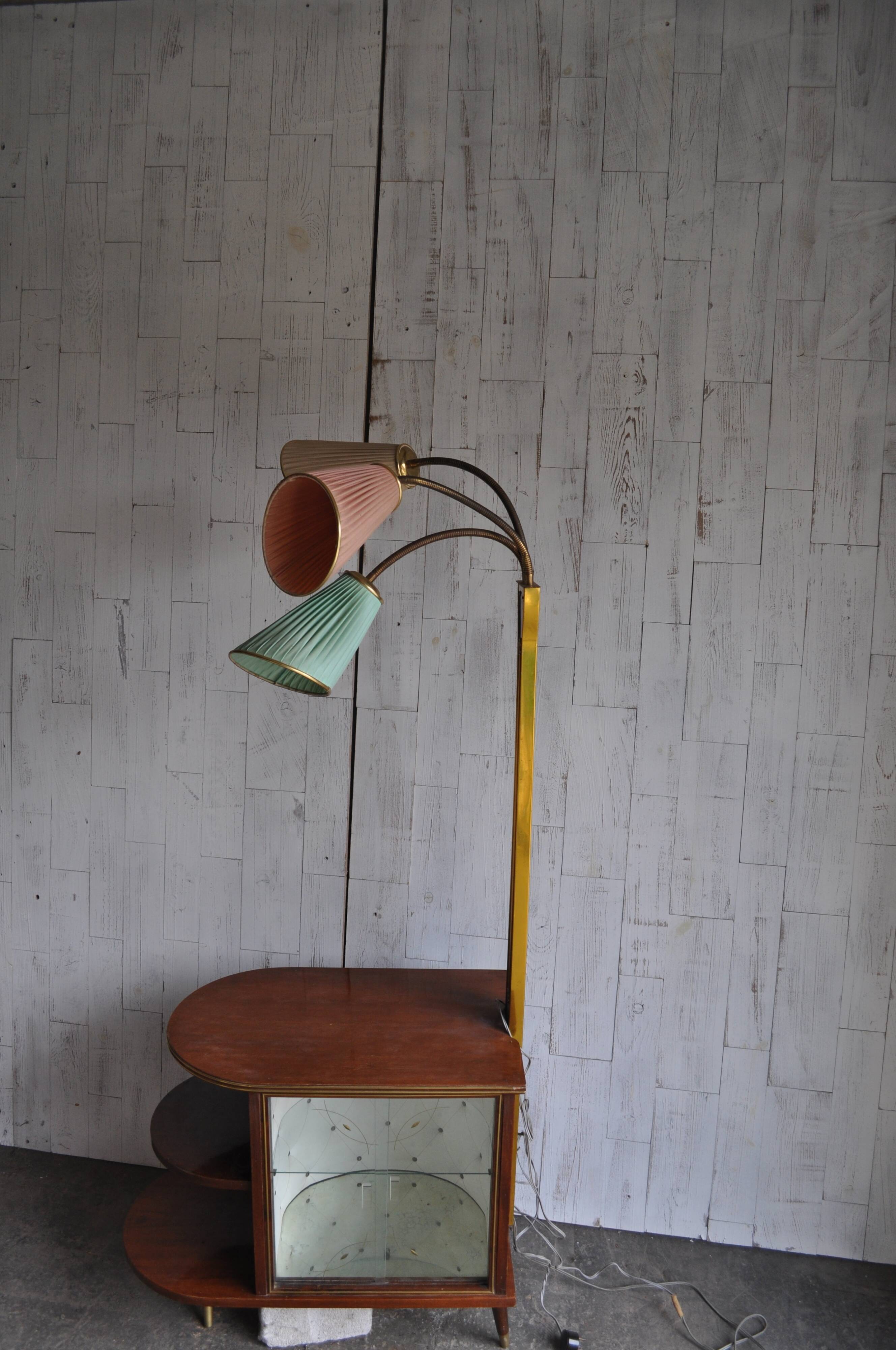 Art deco 1950 s walnut drinks bar cocktail liquor cabinet with lamp stand