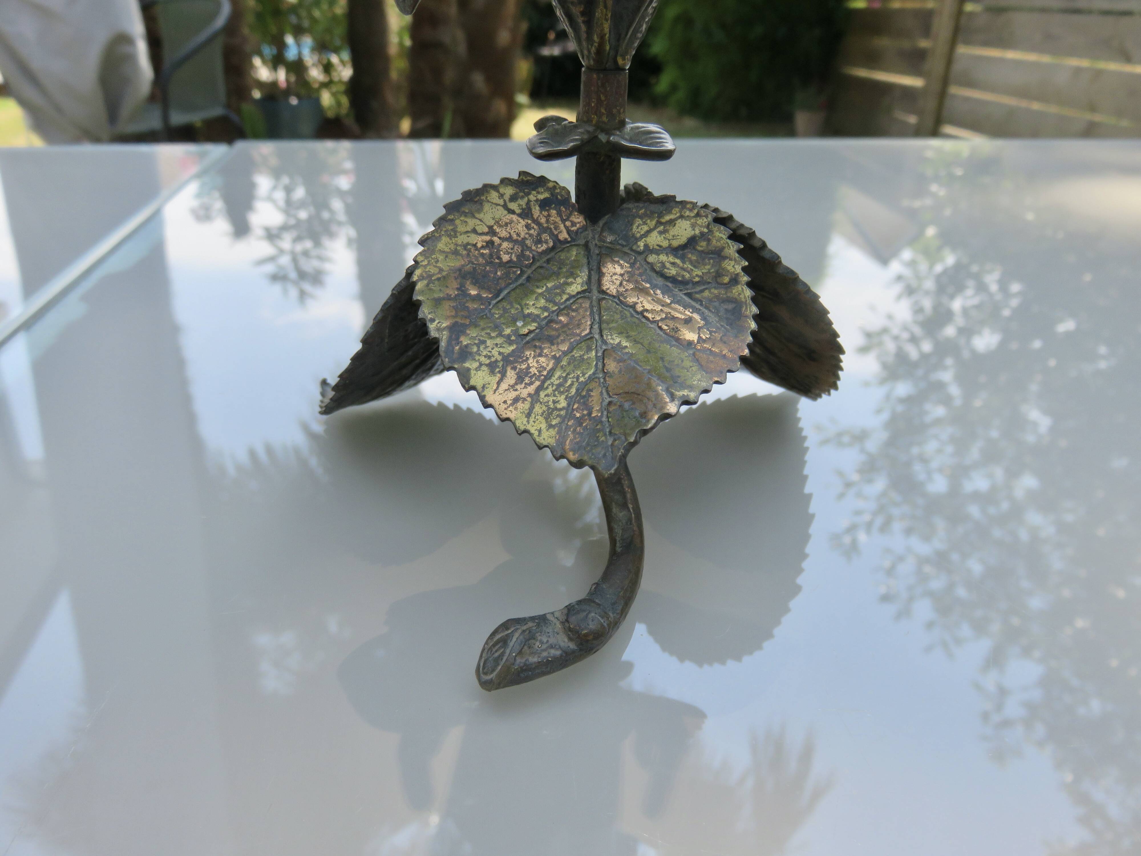 Floral bronze candlestick, Art Nouveau style, 1930s-1940s.
