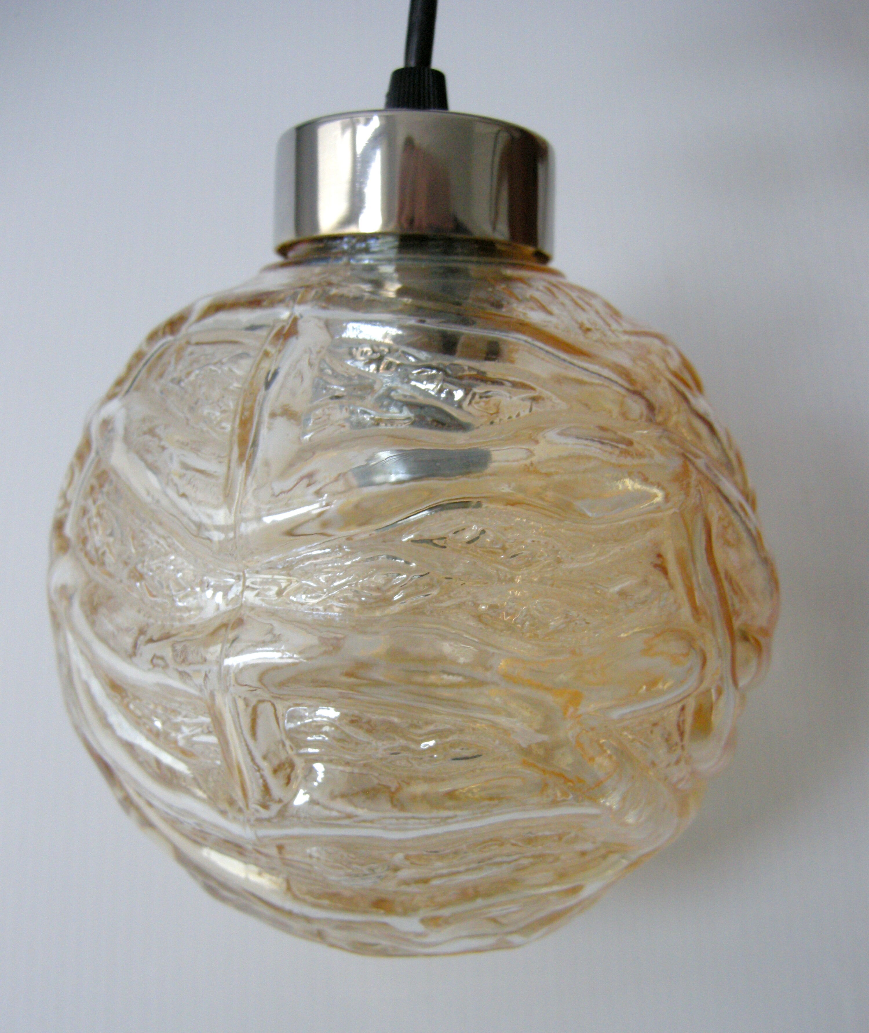 Vintage suspension lamp 1970 wood & glass