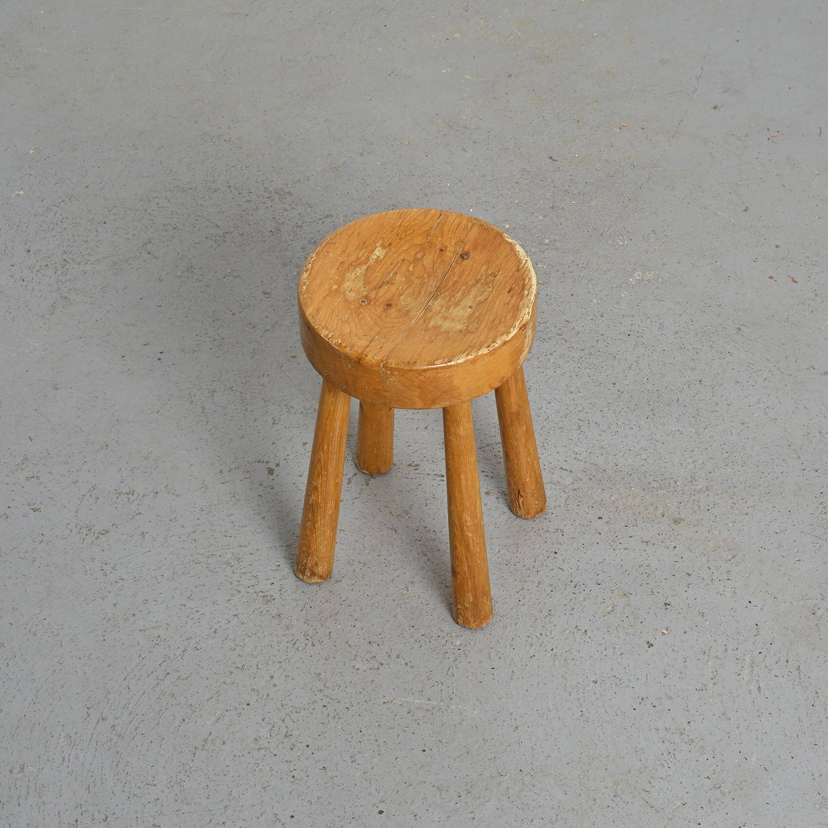 Solid pine stool, Charlotte Perriand, 1970s