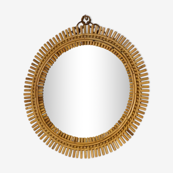 Sun mirror in rattan and bamboo, Italy 1960's 53cm