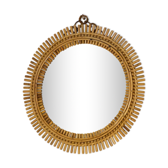 Sun mirror in rattan and bamboo, Italy 1960's 53cm