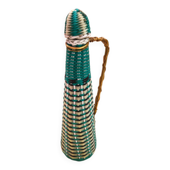 Ancienne Bouteille Dame Jeanne Verre + Scoubidou Tressé Vintage