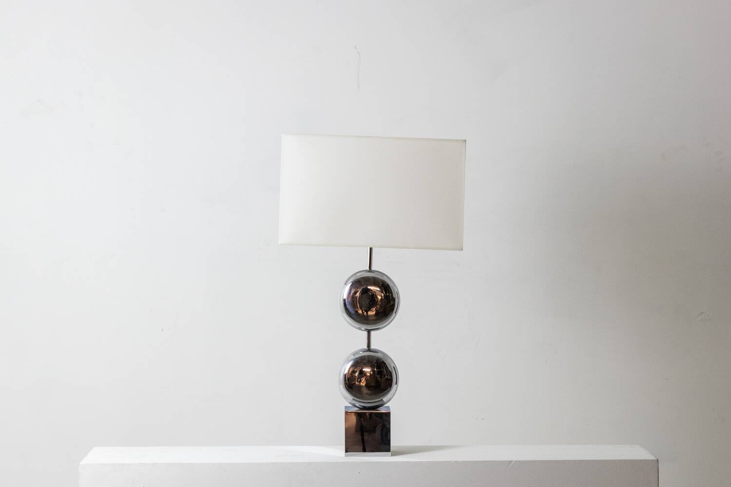 Chrome-plated metal lamp. Signed Chalier Paris. 1970s