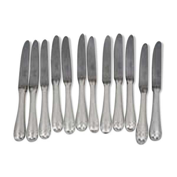 Christofle Baguette, 12 couteaux à entremets, dessert, fromage en parfait état.