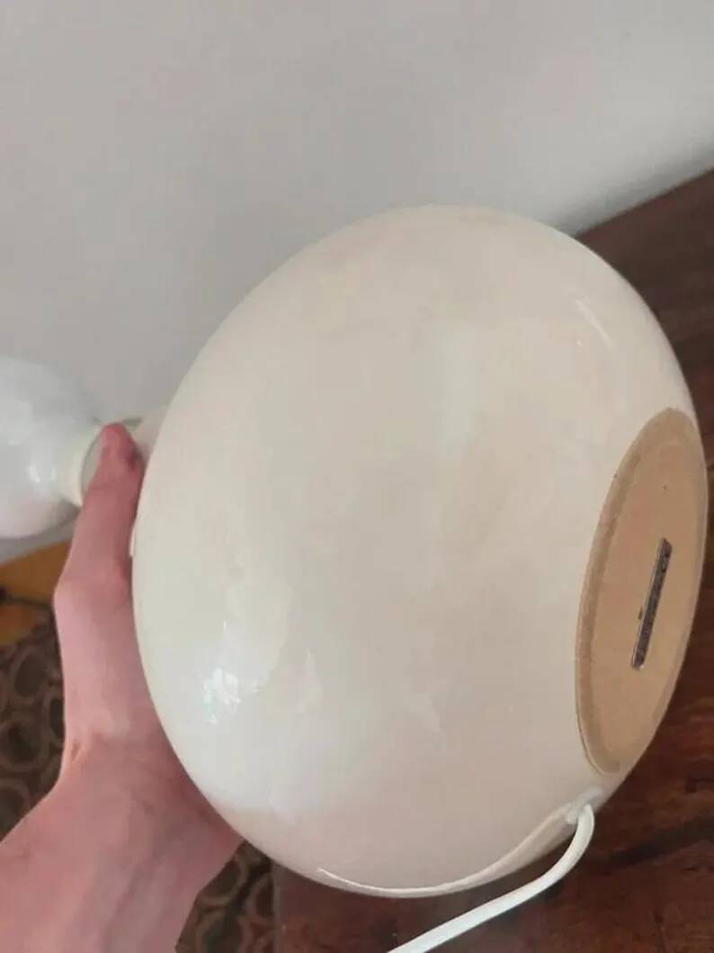 Vintage White Crackled Glazed Ceramic Lamp | Stoneware Base Varnished Light Bohemian Chic Artisan Table Bedside Lamp