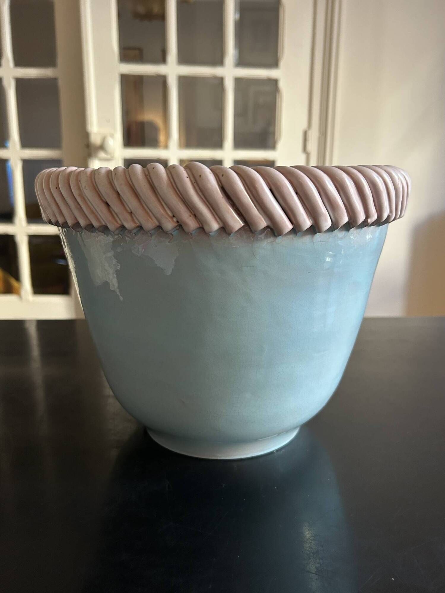 important vintage woven ceramic pot