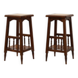 Pair of 20th century rustic wooden side tables with ceramic tile top