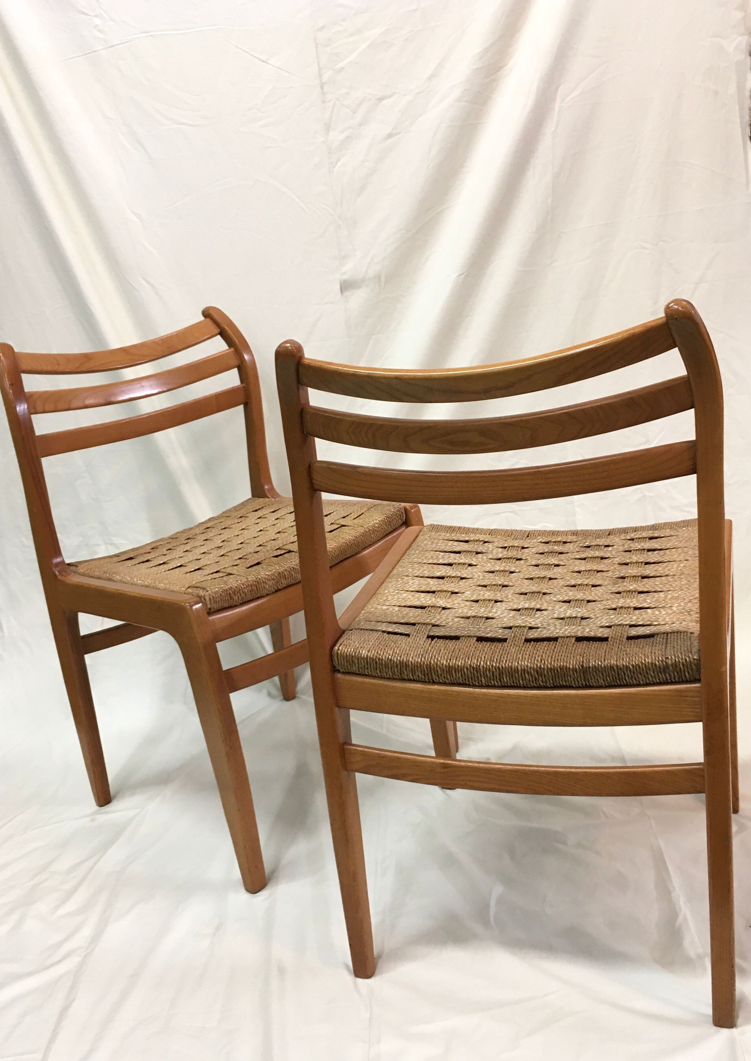 Pair of Scandinavian braided rope seated chairs