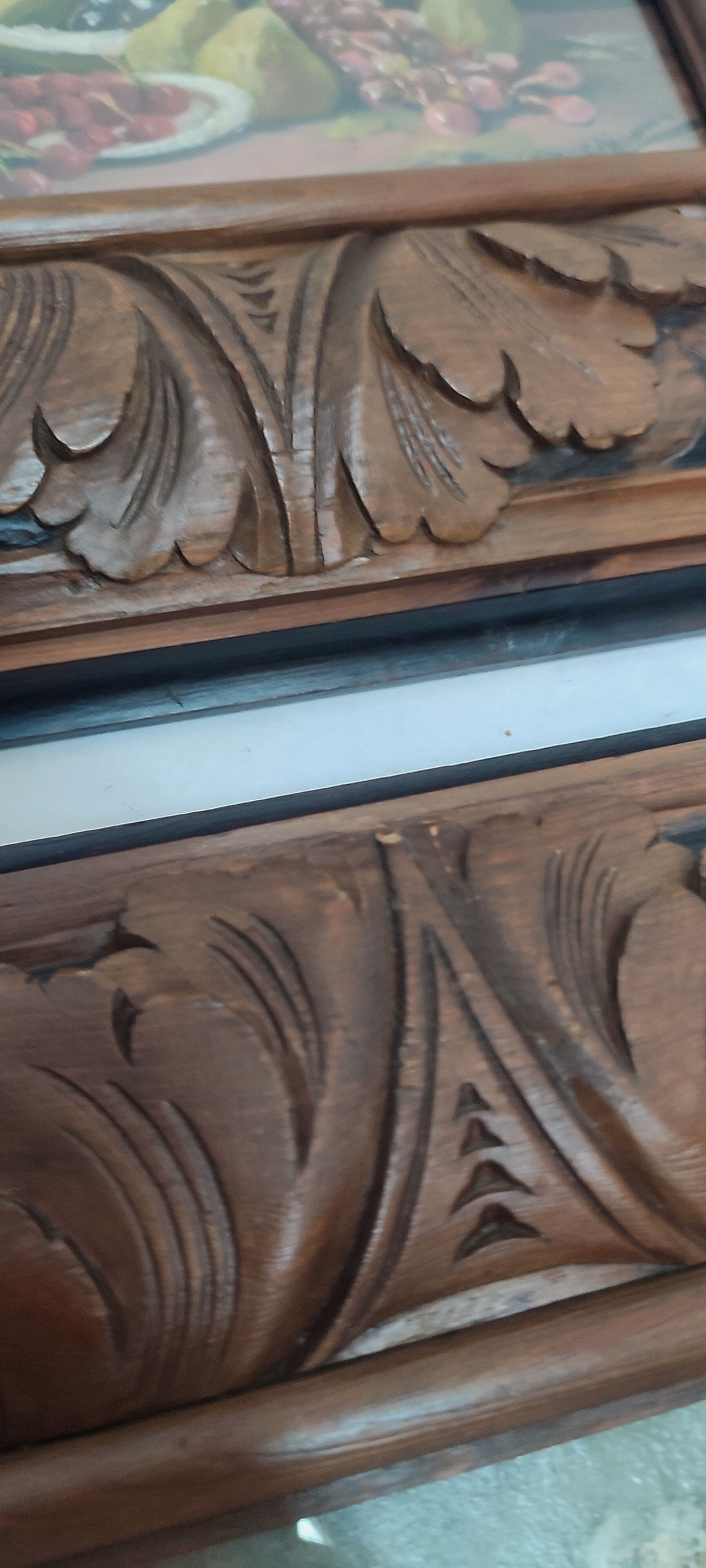 Pair of oils on cardboard with carved wooden frame. Spain 1950s.