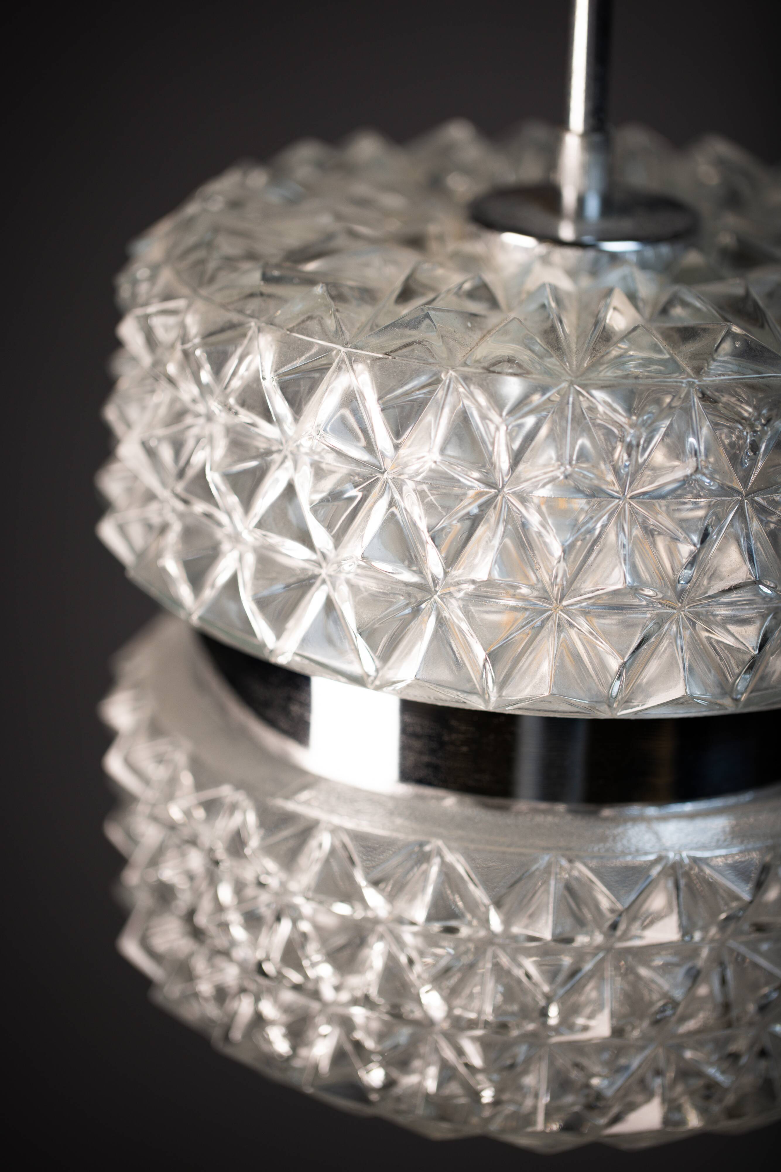 Vintage Crystal Glass Chandelier: Mid-Century Modern Austrolux Pendant Ligh