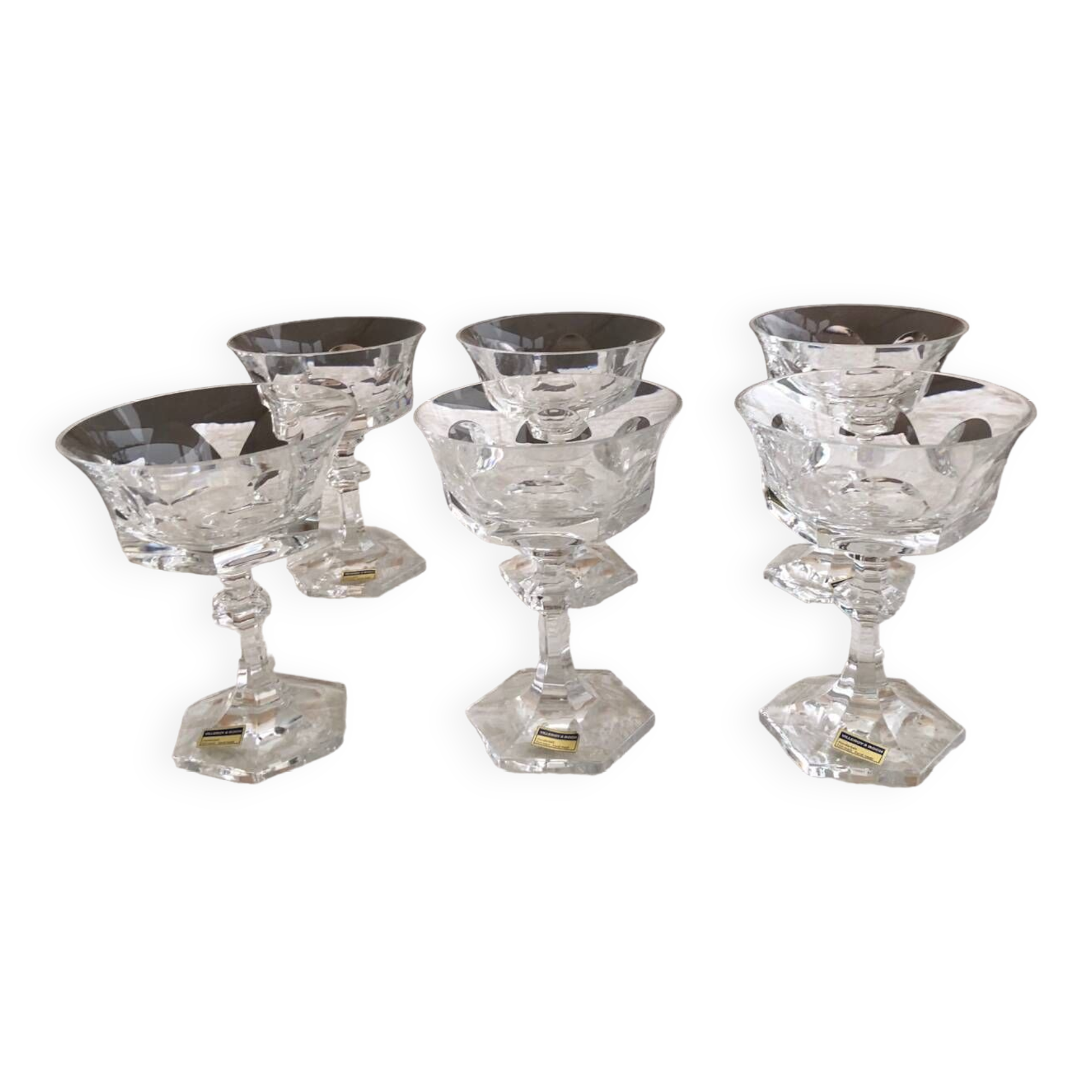 Set of 6 crystal champagne glasses