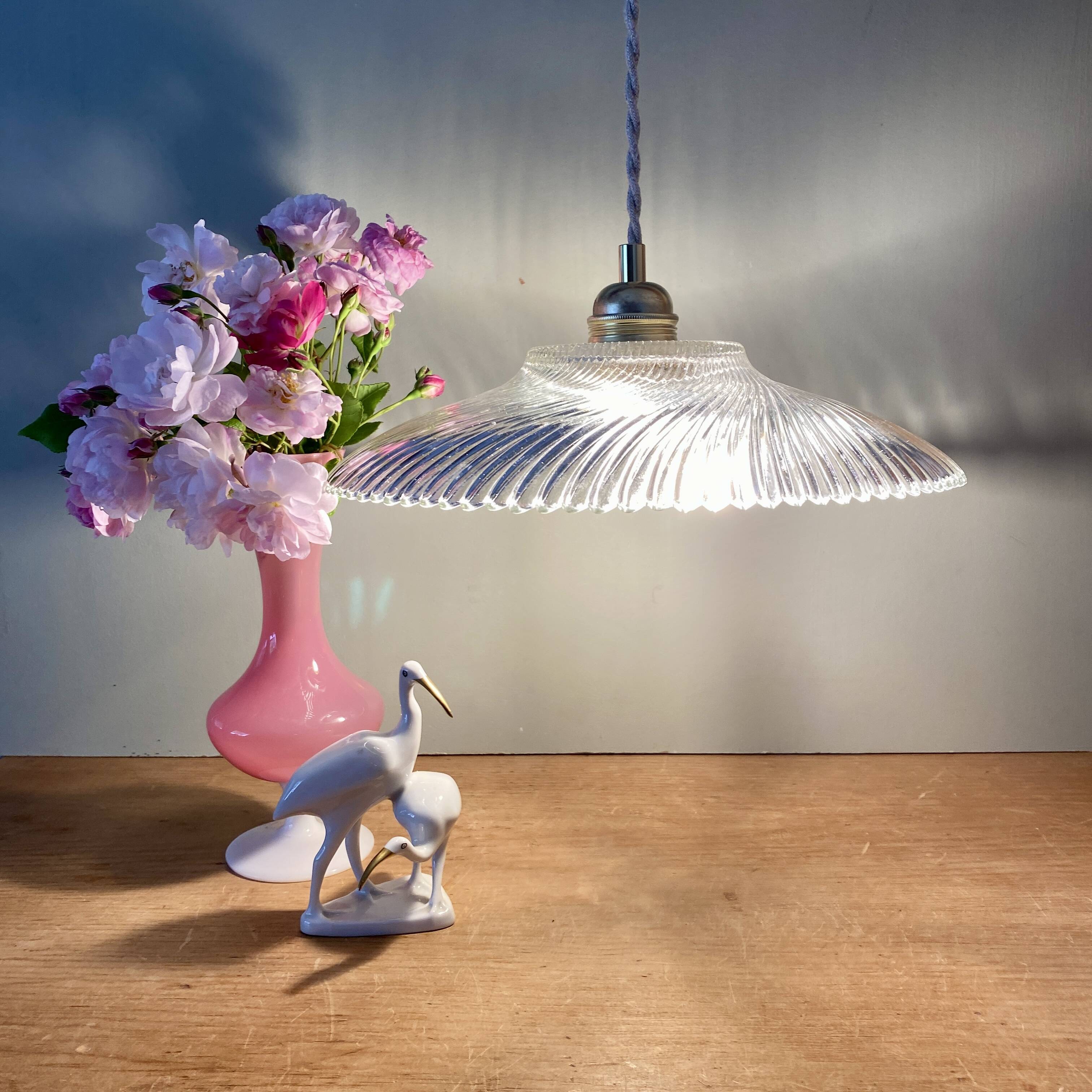 Vintage molded glass lampshade pendant light - tableware collection -
