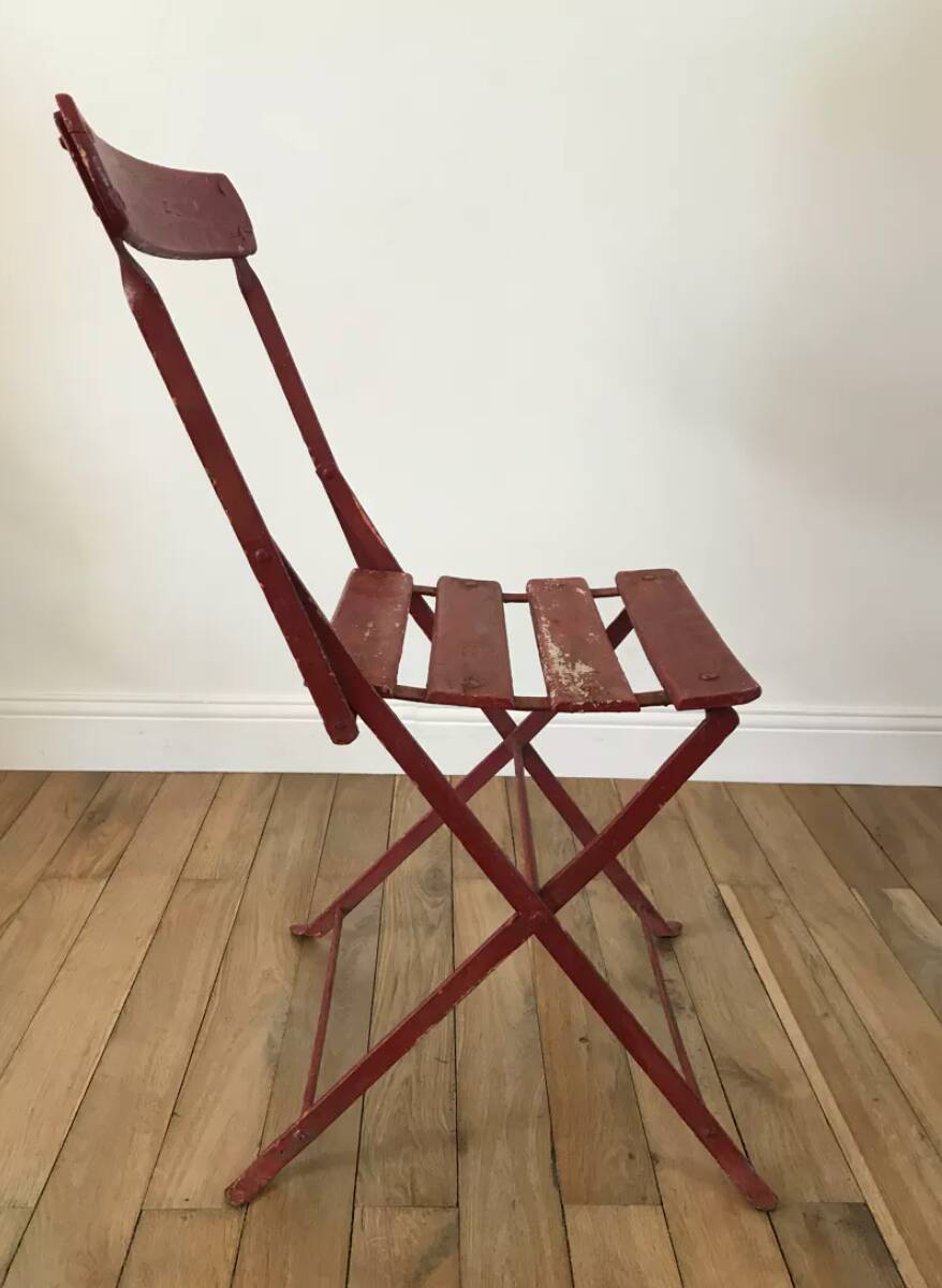 set of 4 folding iron and wood garden chairs early twentieth century