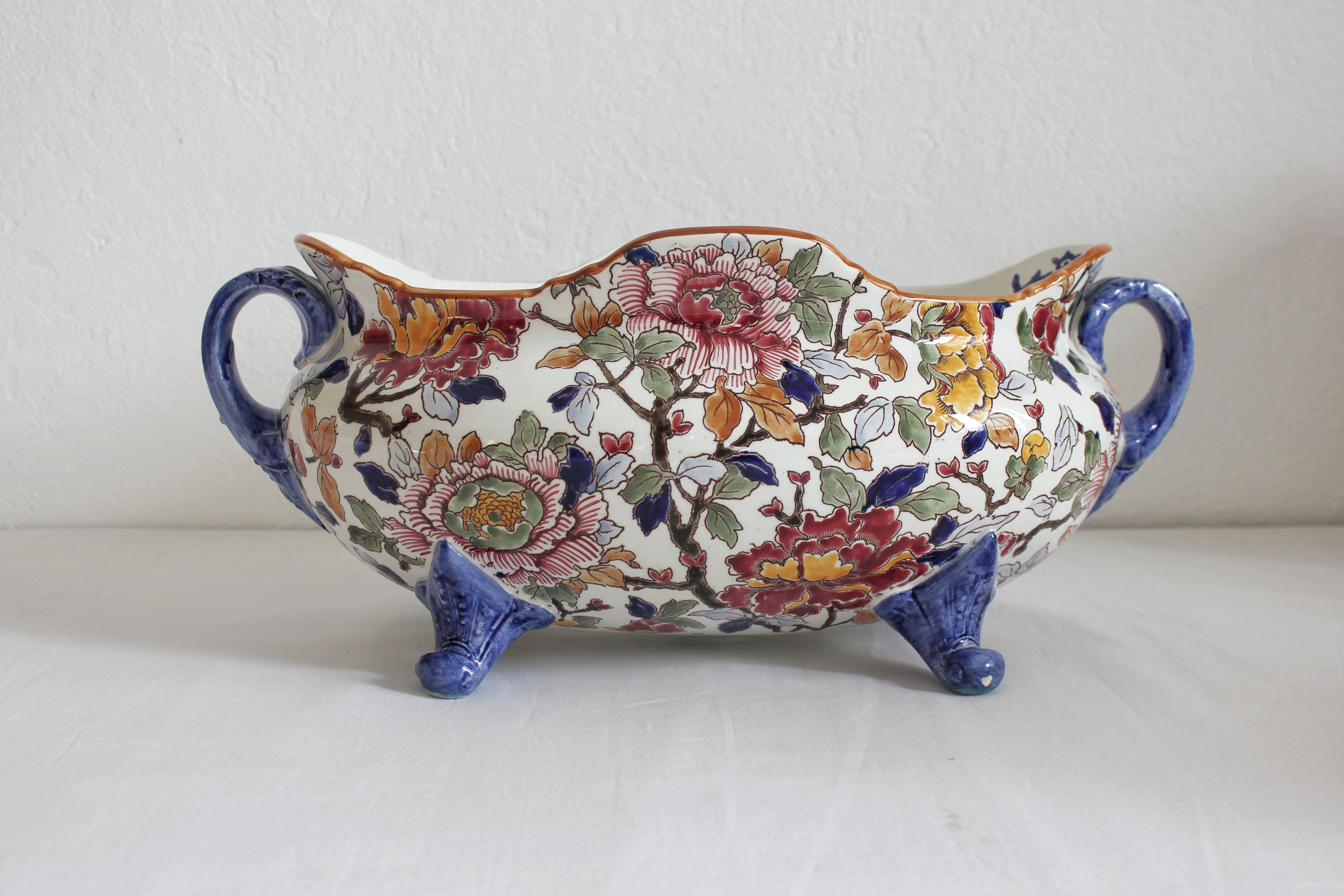 Bernard planter with handles, Peonies, Gien earthenware