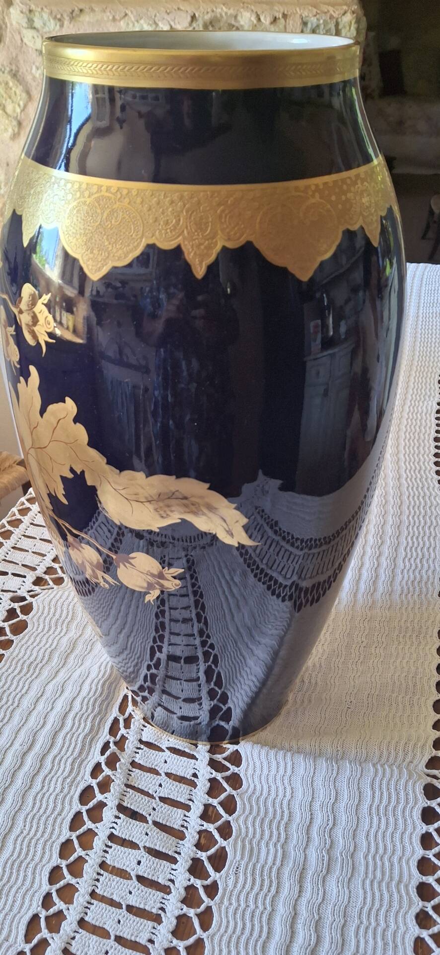 Limoges vase in blue and gold