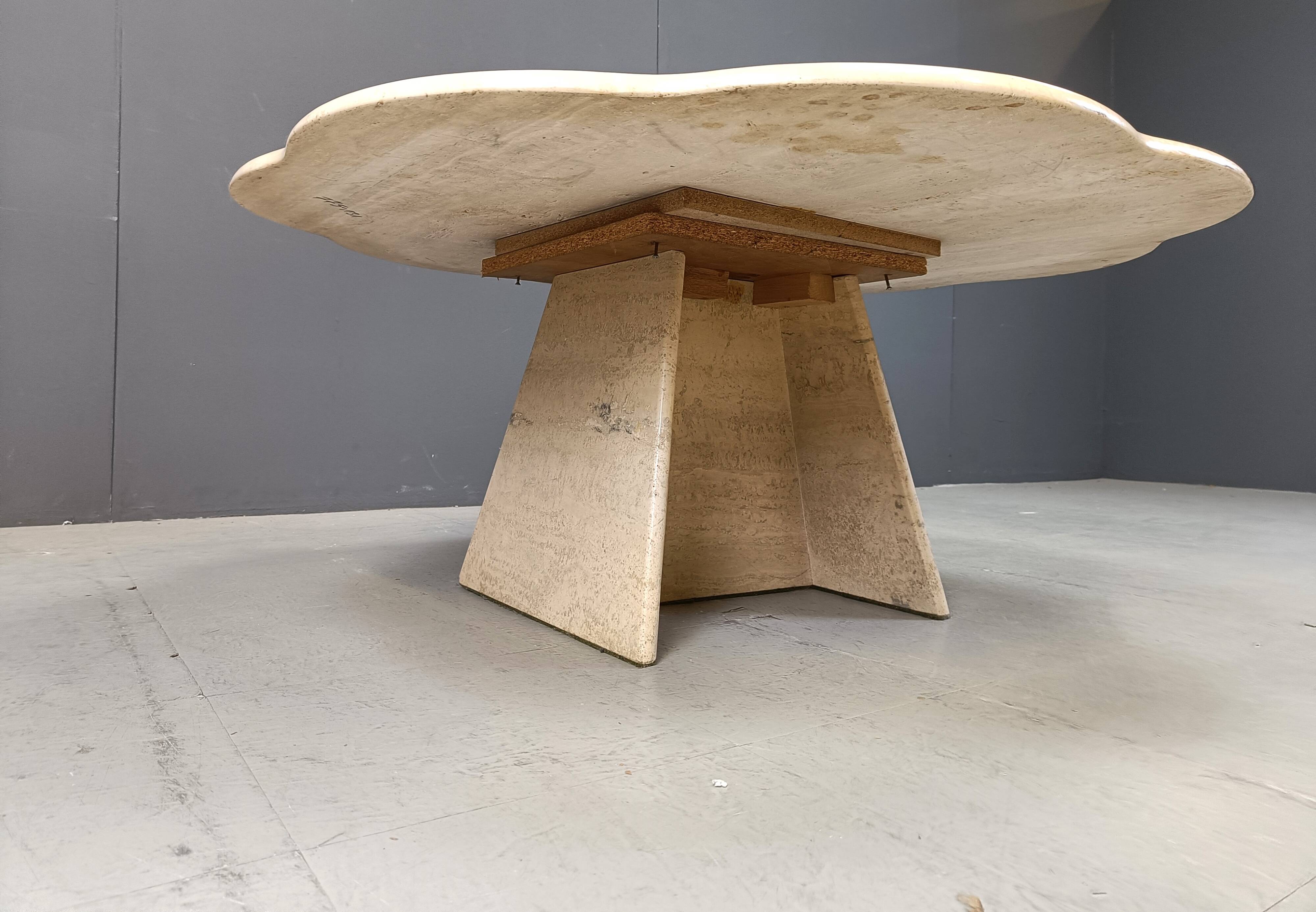 Vintage flower shaped travertine coffee table, 1970s