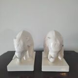 Book endpiece "elephants" in white ceramic