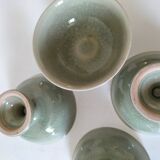 Set of 4 handmade ceramic bowls – celadon glaze & raku style