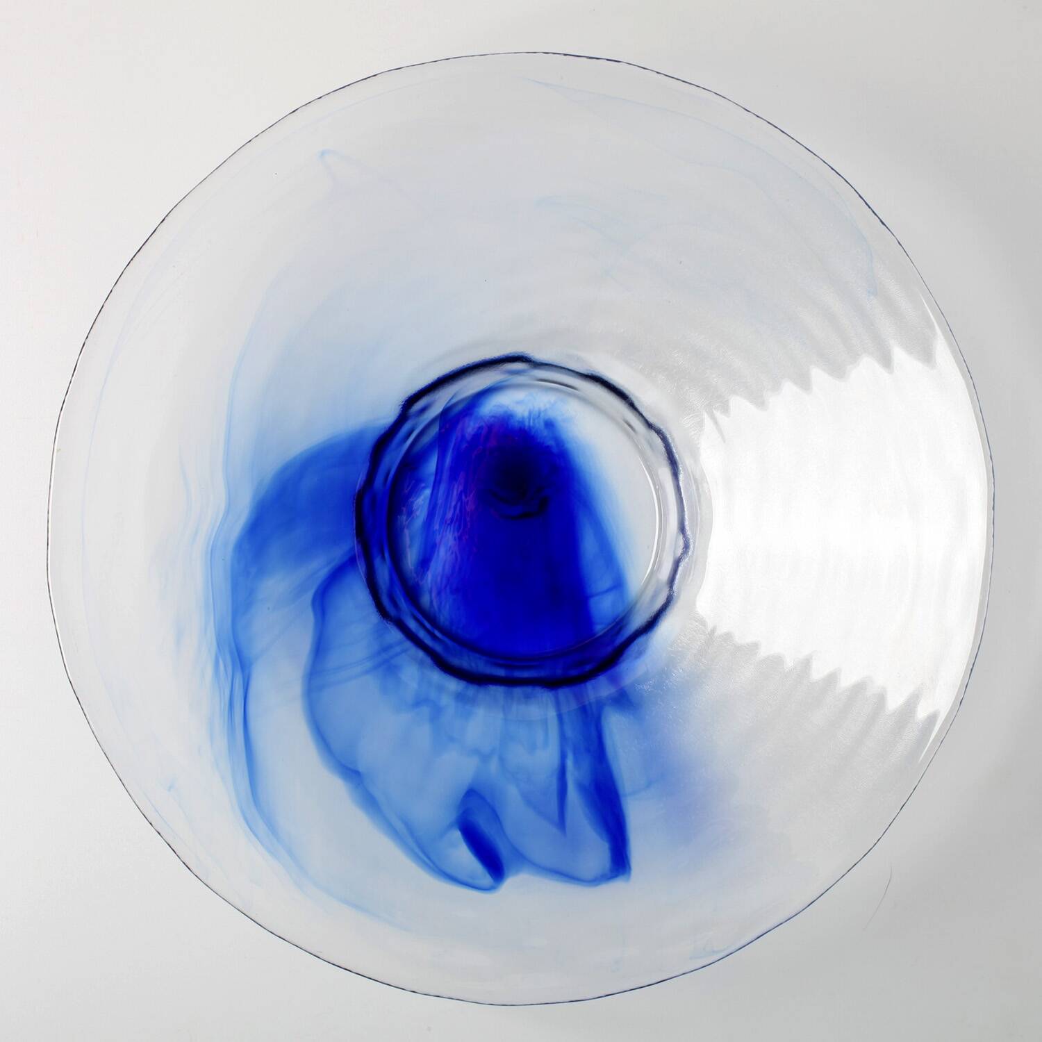 Vintage Bormioli Rocco Glass Bowl: Blue Swirl Mid-Century Platter / 1990s